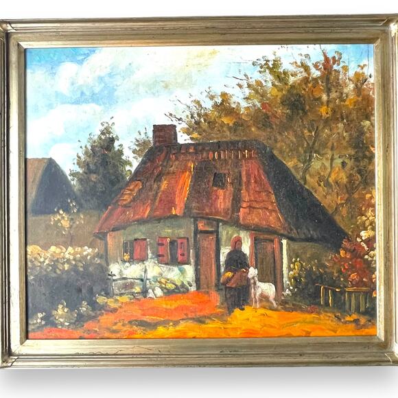 Vincent Van Gogh Cottage and Woman with Goat Pre-Framed Canvas Oil Painting - Picture 3 of 12